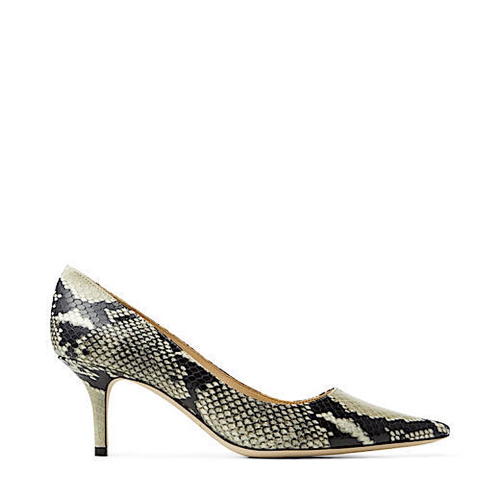Jimmy Choo Beige/Black Python Embossed Leather Romy Pumps - Picture 7 of 13